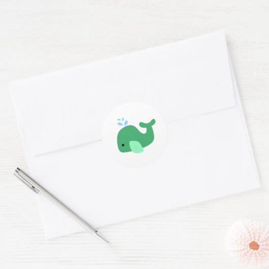 Groene walvis ronde sticker (Envelop)