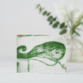 groene walvis yaei cartoon anima manga briefkaart (Staand voorkant)
