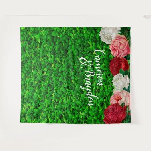 Groene Wand Tuin Bloemen Trouwfeest Achtergrond Wandkleed (Voorkant (horizontaal))