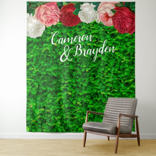 Groene Wand Tuin Bloemen Trouwfeest Achtergrond Wandkleed (In situ)