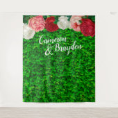 Groene Wand Tuin Bloemen Trouwfeest Achtergrond Wandkleed (Voorkant)