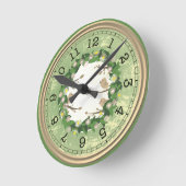 Groene wandklok met vogels en bloemen (Hoek)