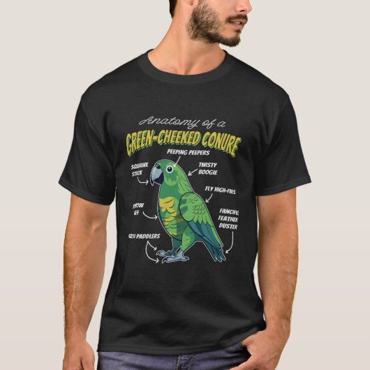 Groene wang Conure Anatomie T-shirt (Voorkant)