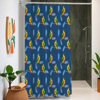Groene Wang Conure Levendige Papegaaienveren Blauw Douchegordijn