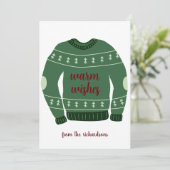Groene Warm Wensen Lelijke Trui Kerst Feestdagenkaart (Staand voorkant)