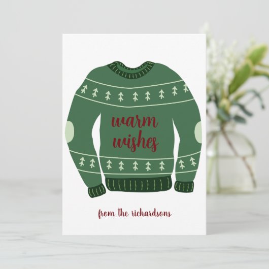 Groene Warm Wensen Lelijke Trui Kerst Feestdagenkaart (Staand voorkant)