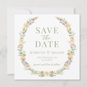 Groene warme bloem Save the Date foto uitnodiging (Voorkant)