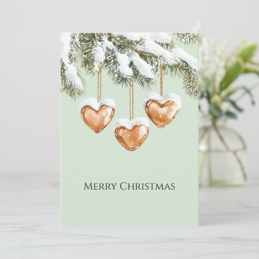 Groene Warme Crème Karamel Hartjes Kerstboom Kaart (Staand voorkant)