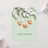 Groene Warme Crème Karamel Hartjes Kerstboom Kaart (Voorkant / Achterkant in situ)