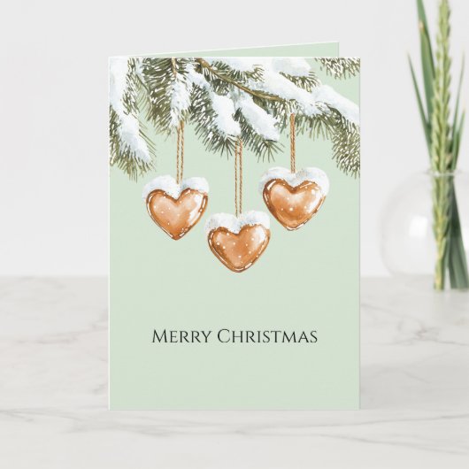Groene Warme Crème Karamel Hartjes Kerstboom Kaart (Voorkant)