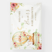 Groene warmluchtballon dier baby shower achtergron spandoek (Verticaal)