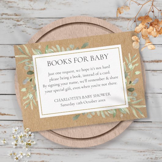 Groene Watercolor Boek Verzoek Baby Shower Informatiekaartje