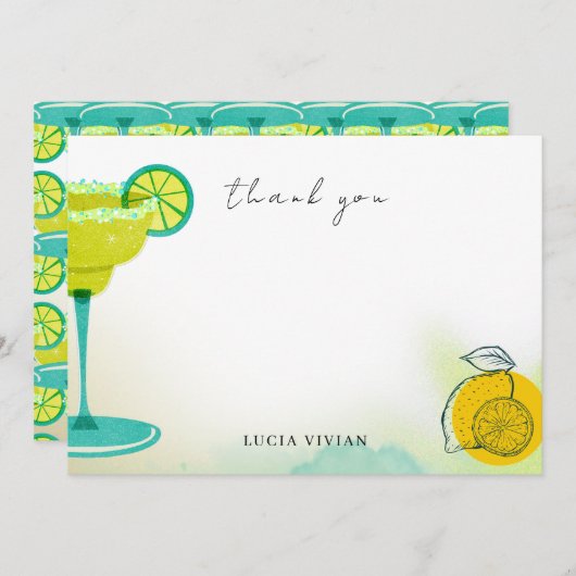 Groene Watercolor Margarita Lime Bruiloftsfeest Bedankkaart (Voorkant / Achterkant)