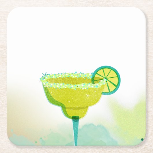 Groene Watercolor Margarita Lime Bruiloftsfeest Kartonnen Onderzetters (Voorkant)