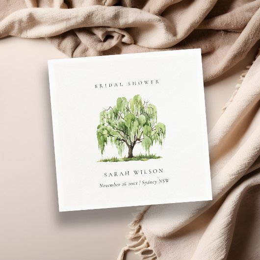 Groene Watercolor Wilgenboom Boerderij Bruidsdouch Servet