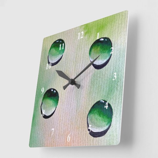Groene waterdruppelkunst vierkante klok (Hoek)