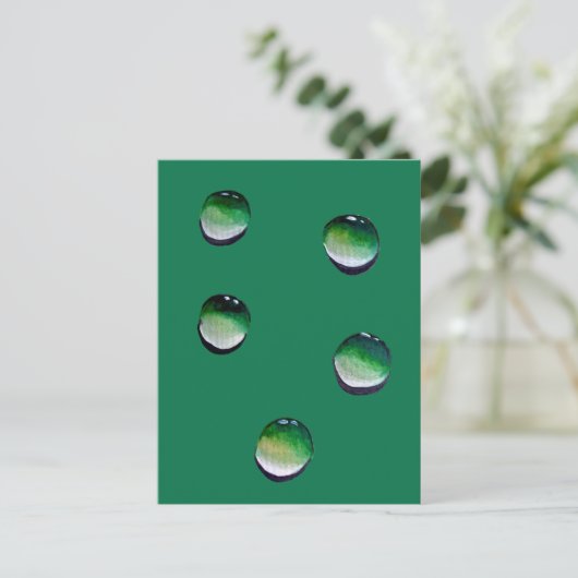Groene waterdruppels, waterkunst briefkaart (Staand voorkant)
