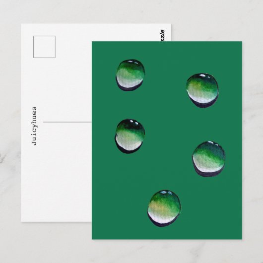 Groene waterdruppels, waterkunst briefkaart (Voorkant / Achterkant)