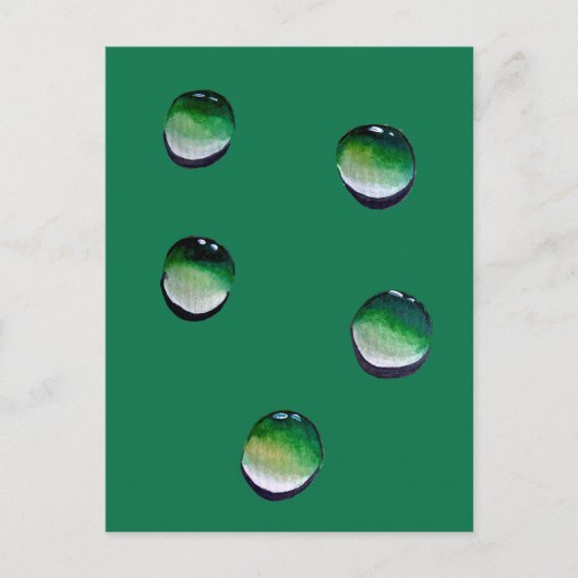 Groene waterdruppels, waterkunst briefkaart (Voorkant)
