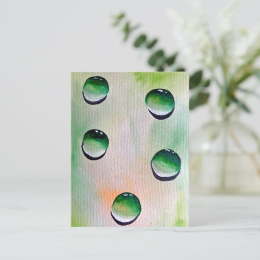Groene waterdruppels, waterkunst briefkaart (Staand voorkant)