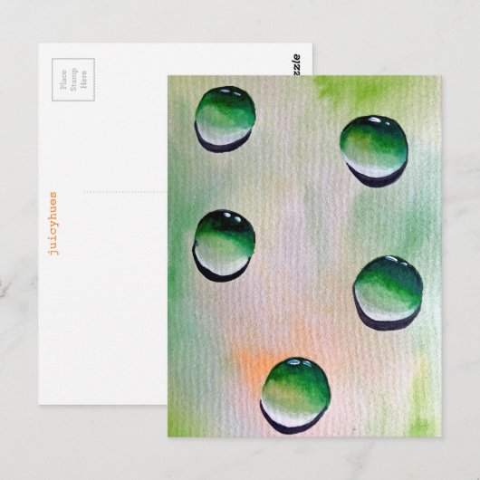 Groene waterdruppels, waterkunst briefkaart (Voorkant / Achterkant)