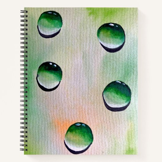 Groene waterdruppels, waterkunst notitieboek (Voorkant)