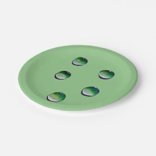 Groene waterdruppels, waterkunst papieren bordje