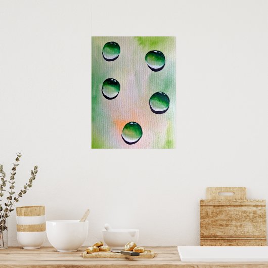 Groene waterdruppels, waterkunst poster (Keuken)