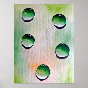Groene waterdruppels, waterkunst poster