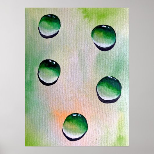 Groene waterdruppels, waterkunst poster (Voorkant)