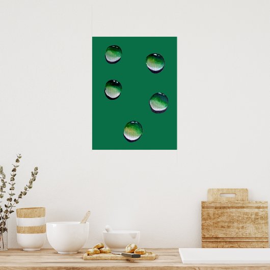 Groene waterdruppels, waterkunst poster (Keuken)