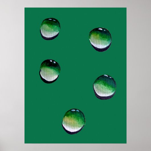 Groene waterdruppels, waterkunst poster (Voorkant)