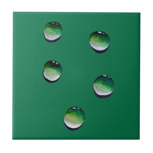 Groene waterdruppels, waterkunst tegeltje (Voorkant)