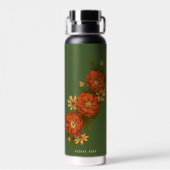 Groene waterfles met rode bloemen (Achterkant)