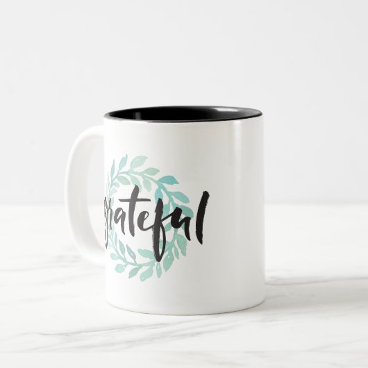 Groene waterkleur Grateful Wreatful Herfst Gratitu Tweekleurige Koffiemok (Voorkant links)