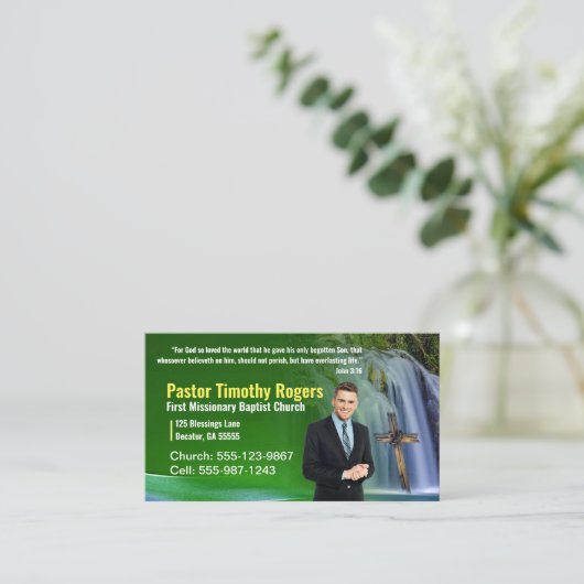 Groene watervalpredikant of Deacon-fotokerk Visitekaartje (Staand voorkant)