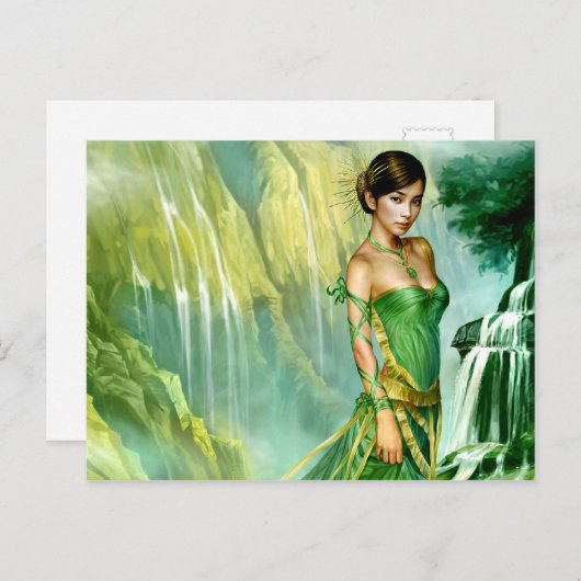 Groene watervalschoonheid briefkaart (Voorkant / Achterkant)
