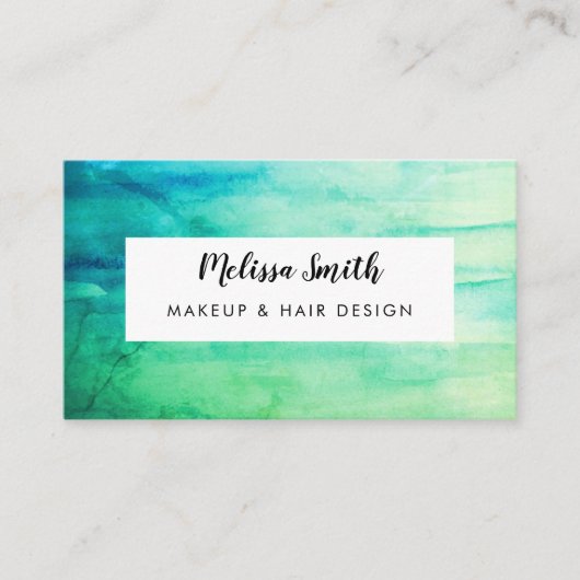Groene Waterverf Abstracte Custom Visitekaartje (Voorkant)