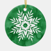 Groene Waterverf Abstracte Sneeuwvlok Keramisch Ornament (Voorkant)