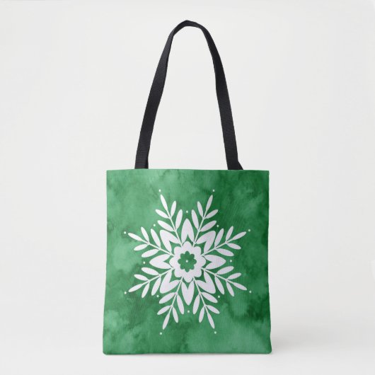 Groene Waterverf Abstracte Sneeuwvlok Tote Bag (Voorkant)
