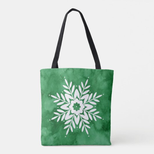 Groene Waterverf Abstracte Sneeuwvlok Tote Bag (Achterkant)
