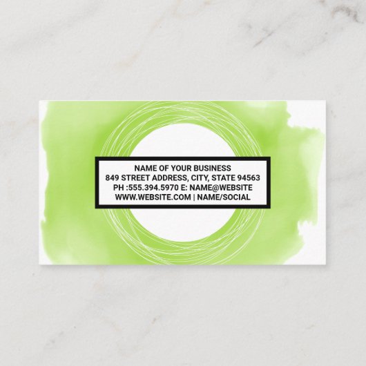 Groene Waterverf Achtergrond | artistiek Visitekaartje (Achterkant)