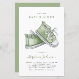 Groene Waterverf Baby Schoenen Baby shower Invitat