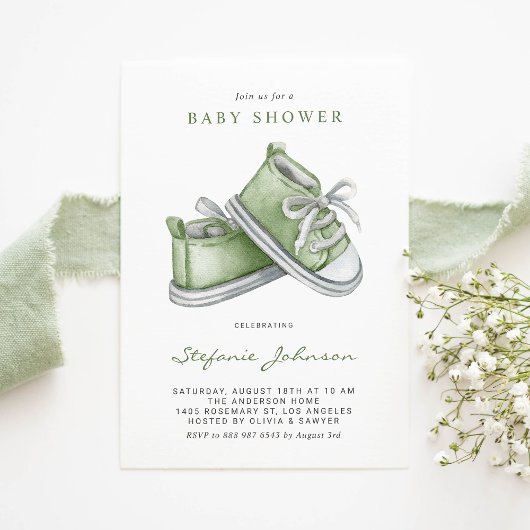Groene Waterverf Baby Schoenen Baby shower Kaart