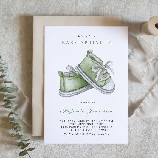 Groene Waterverf Baby Schoenen Baby Sprinkle Kaart