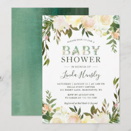 Groene Waterverf Baby Shower Uitnodiging