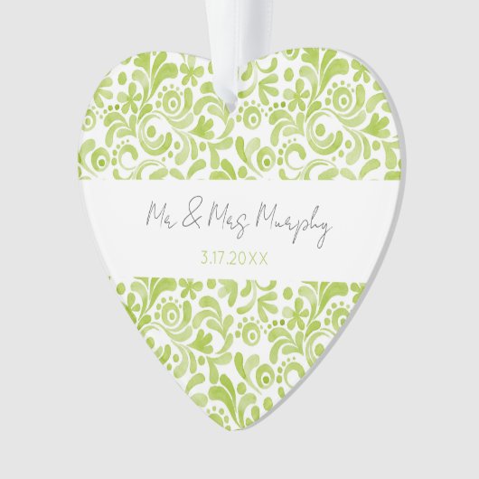 Groene Waterverf Bindnaam DATE Sweet Heart Ornament (voorkant)