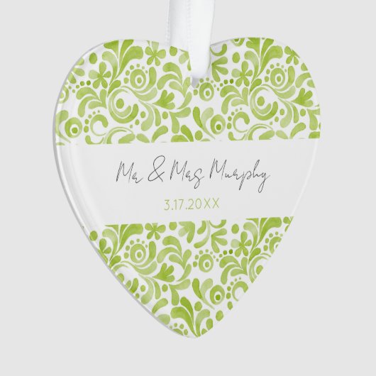 Groene Waterverf Bindnaam DATE Sweet Heart Ornament (voorkant)