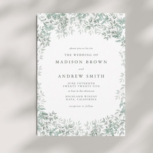 Groene Waterverf blad minimalistische bruiloft Kaart