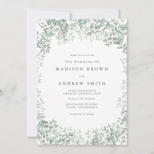 Groene Waterverf blad minimalistische bruiloft Kaart (Voorkant)